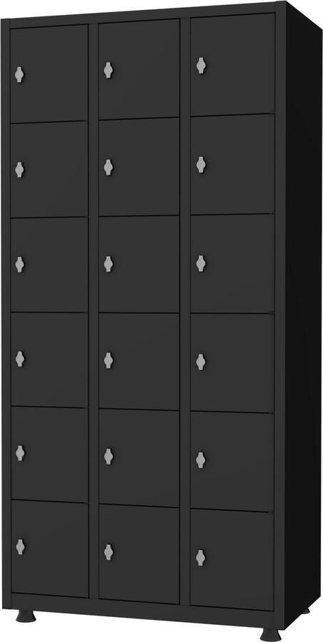 Povag Lockerkast 3 delig 18 deurs legkluisjes 180x88 5x50 cm Zwart Draaiknopslot voor hangslot metalen locker PLP.304.01