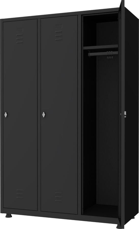 Povag Lockerkast 3 delig 3 deurs Hang- en legruimte 180x118 5x50 cm Zwart Extra breed Draaiknopslot voor hangslot metalen locker PLP.301.02