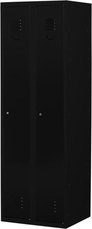 Povag Lockerkast metaal met slot Stalen lockerkast Locker 2 deurs 2 delig Zwart 180x60x50 cm LKP-1002