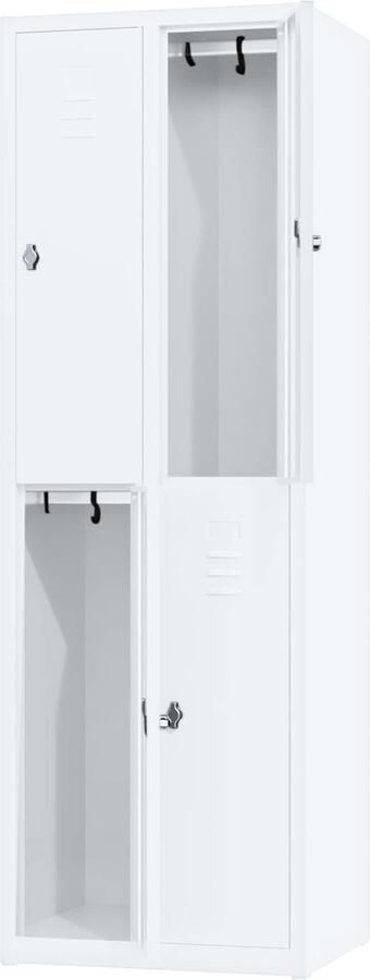 Povag Metalen lockerkast Wit 4 deurs 2 delig met slot 180x60x50 cm voordeel lijn PLP-107