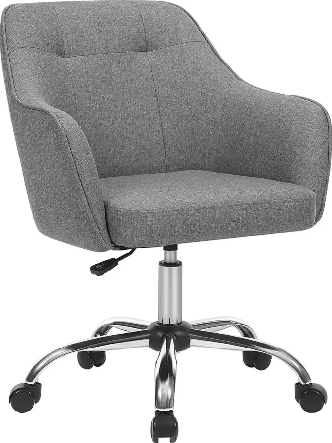 Povox Bureaustoel comfortabele bureaustoel in hoogte verstelbare computerstoel belastbaar tot 120 kg stalen frame imitatielinnen ademend thuiskantoor kantoor grijs