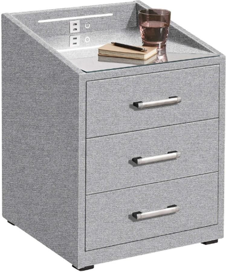 Emob Nachtkastje Tivoli met verlichting & USB-poort antraciet Slaapkamerkasten Antraciet Textiel; Polyester Slaapkamerkasten Op voorraad - Foto 2