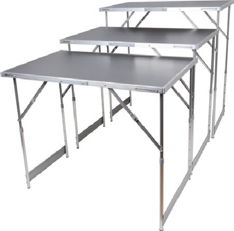 Powerfix Multifunctionele Tafelset 3 delig Ook geschikt als Behangtafel In 4 hoogtes verstelbaar: 73 80 87 en 94 cm hoogte 100 x 60 draagkracht 30 KG per tafel Grijs Aluminium frame - Foto 1