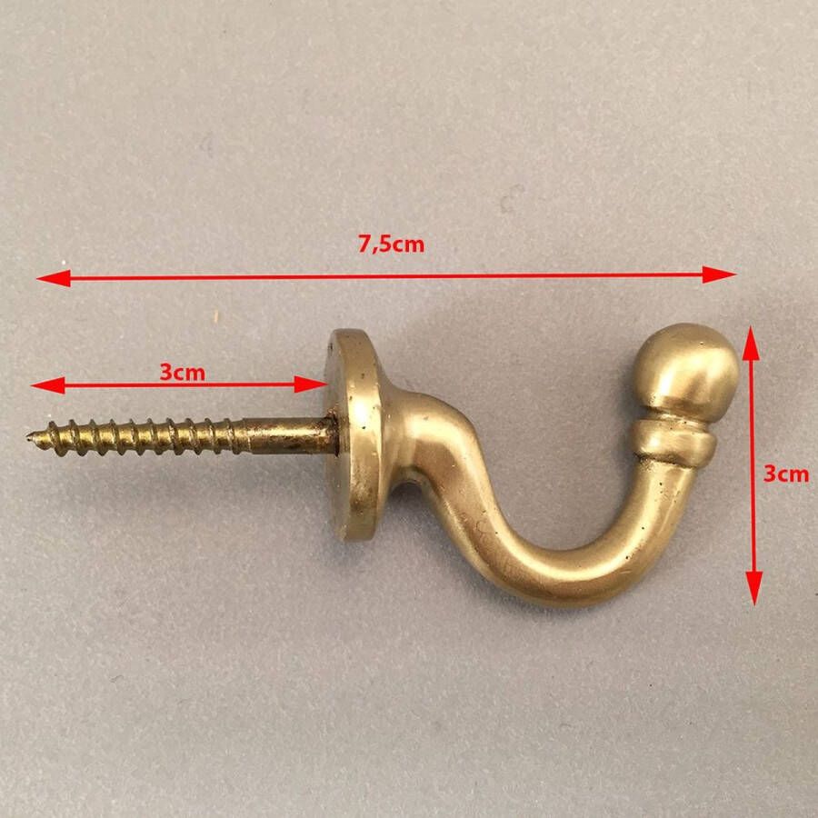 PR-Design 1 Stuk Gordijnhaak Messing Gordijn Embrasse Ophanghaak Haak Met Schroef Ophanghaak Kapstokhaak