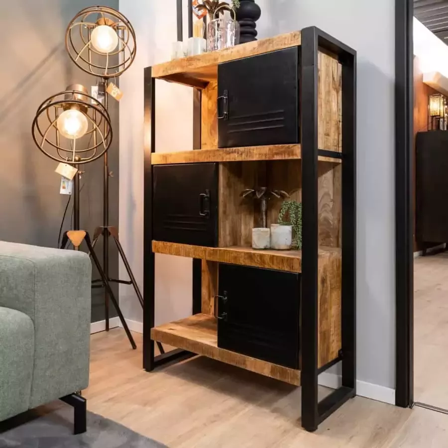 Mangoe Meubels Buffetkast Daan met 3 deuren mangohout en metaal 85x35x135 cm