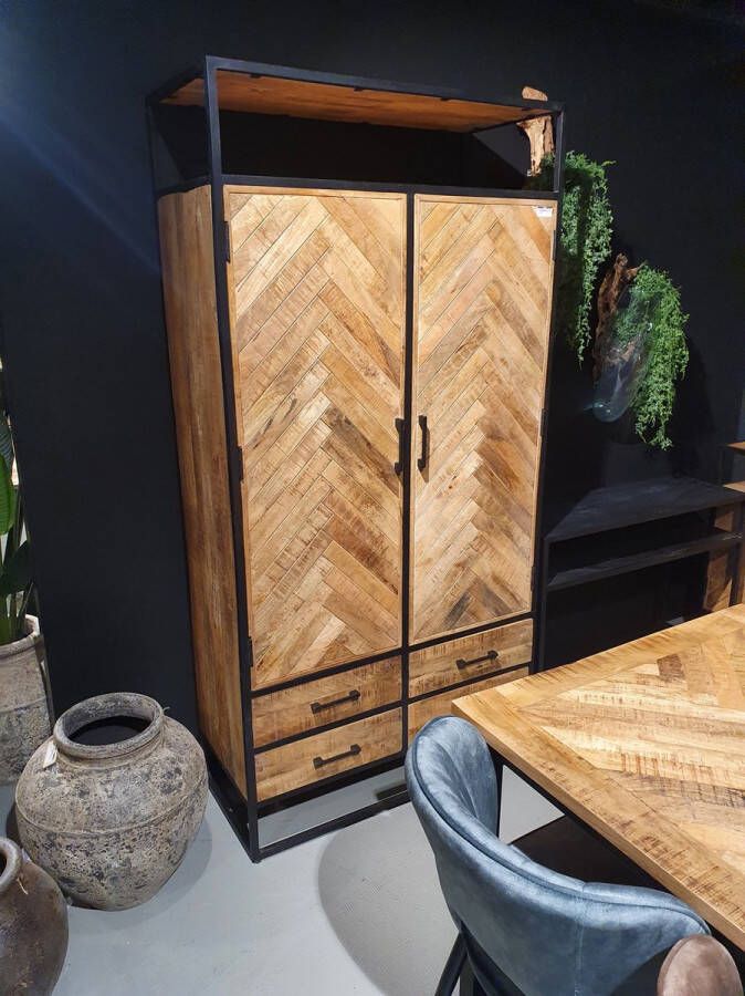 Prachtmeubels Buffetkast Jaivy met 2 deuren en 4 laden 100x45x200 cm mangohout