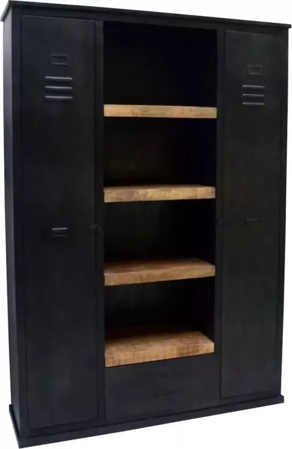 Mangoe Meubels Buffetkast Levi met 4 planken 140x43x200 cm mangohout en metaal