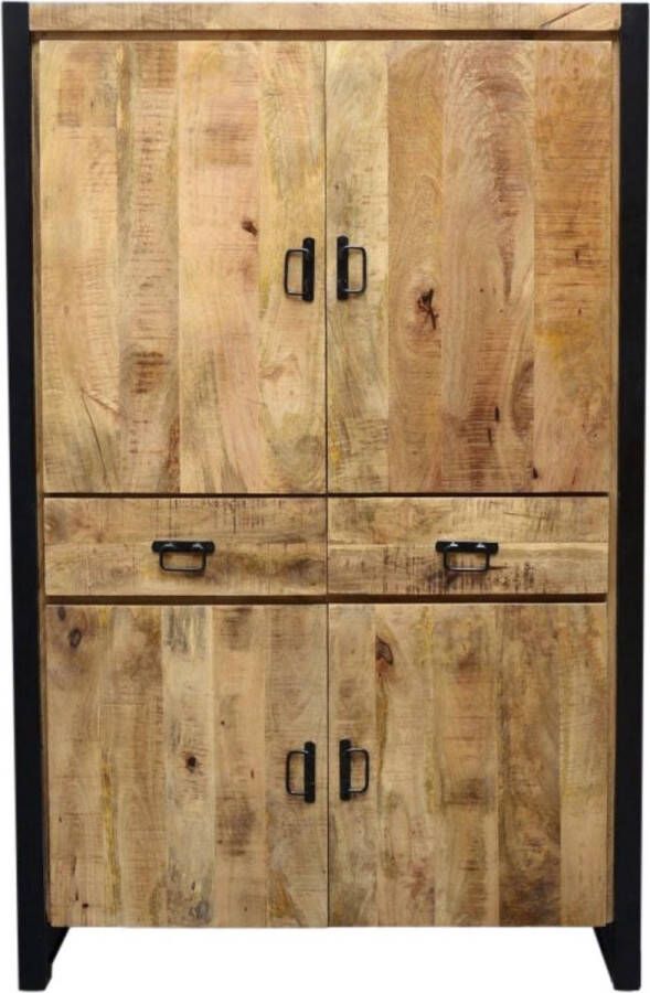 Prachtmeubels Buffetkast Lucas met 4 deuren en 2 laden mangohout en metaal 115x45x180 cm