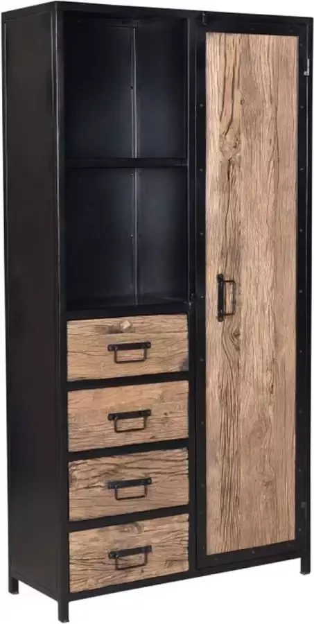 Mangoe Meubels Buffetkast met 1 deur en 4 laden 90x35x176cm mangohout en metaal