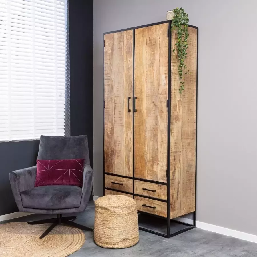 Mangoe Meubels Buffetkast Sven 90x45x200 cm mangohout en metaal