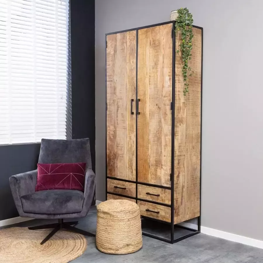Mangoe Meubels Buffetkast Sven 90x45x200 cm mangohout en metaal