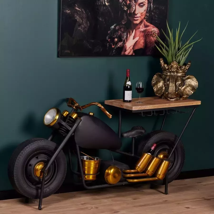 Mangoe Meubels Industriële wijnkast Harley 175x43x84 cm mangohout en metaal