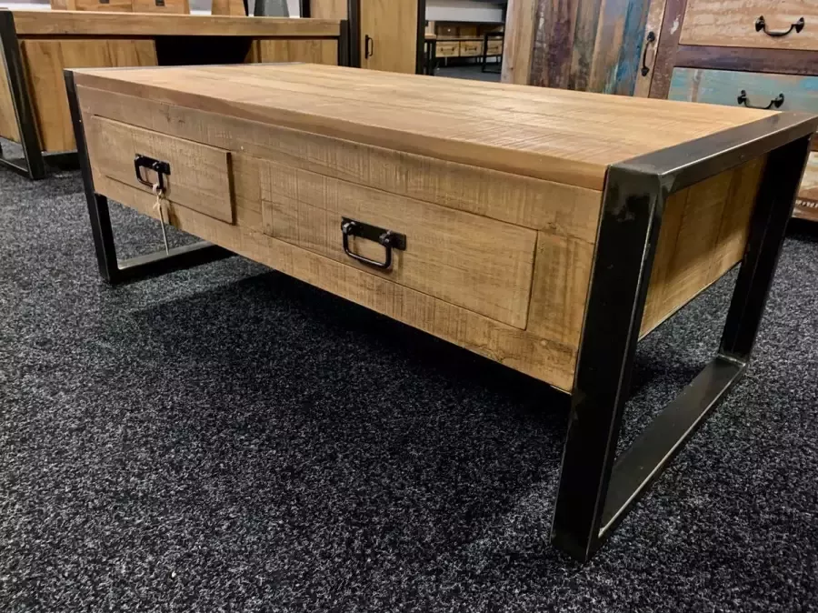 Mangoe Meubels Salontafel Lars met 2 lade 120x60x45 cm teakhout en metaal - Foto 2