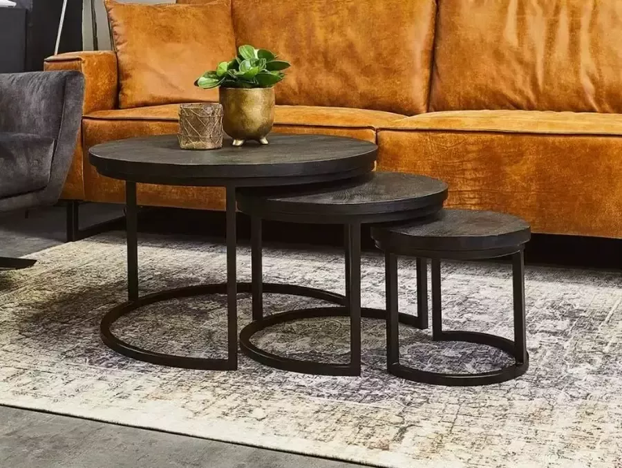 Mangoe Meubels Salontafel set Oliver mangohout en metaal