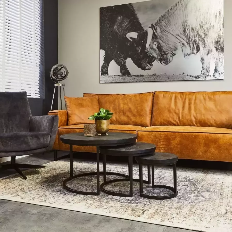 Mangoe Meubels Salontafel set Oliver zwart mangohout en metaal