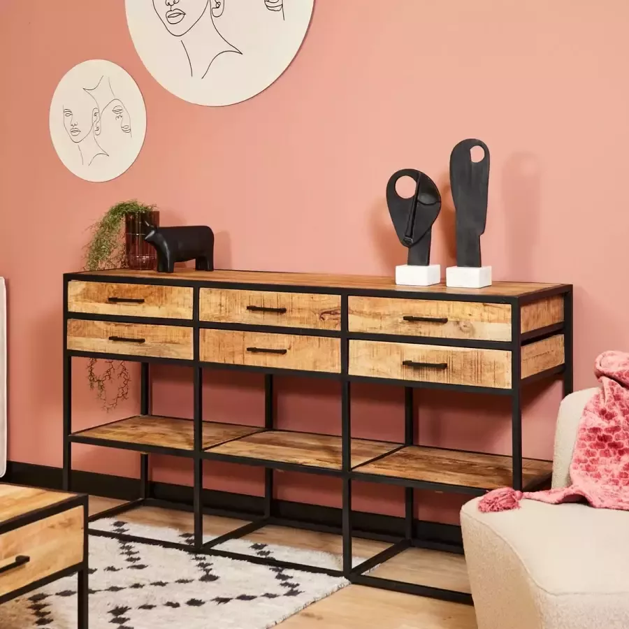 Mangoe Meubels Sidetable 160x45x86 cm mangohout en metaal