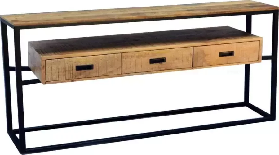 Mangoe Meubels Sidetable Bowie 140x35x77 cm met 3 laden mangohout en metaal