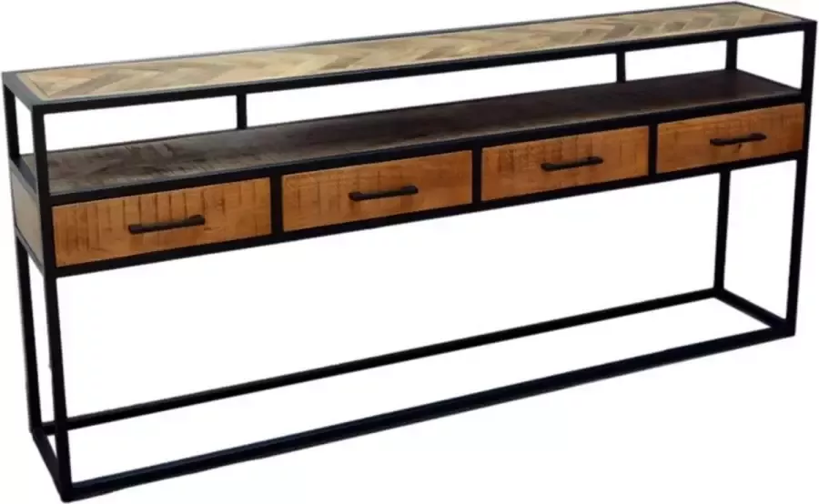 Mangoe Meubels Sidetable Jaivy 180x30x78 cm met 4 laden mangohout en metaal