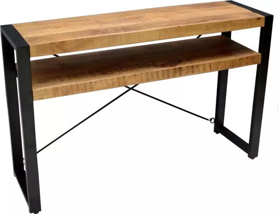 Mangoe Meubels Sidetable Lucas met 2 planken mangohout en metaal 120x35x76 cm
