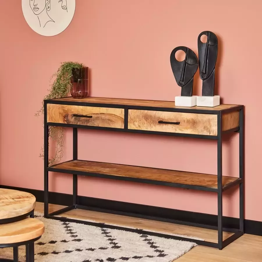 Mangoe Meubels Sidetable Sven 120x35x76 cm mangohout en metaal