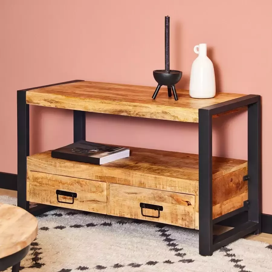 Mangoe Meubels Tv meubel tv kast mangohout metaal lades mango hout meubel 110x45x60 cm - Foto 1