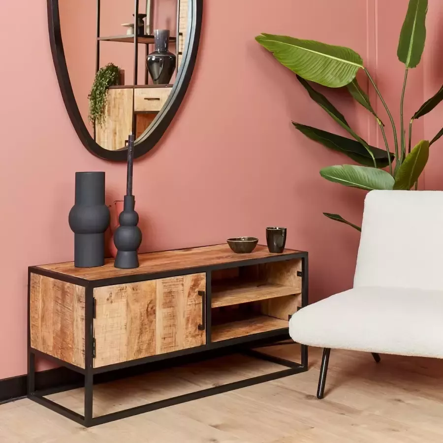 Mangoe Meubels Tv meubel industrieel 100x45x50 cm mangohout en metaal