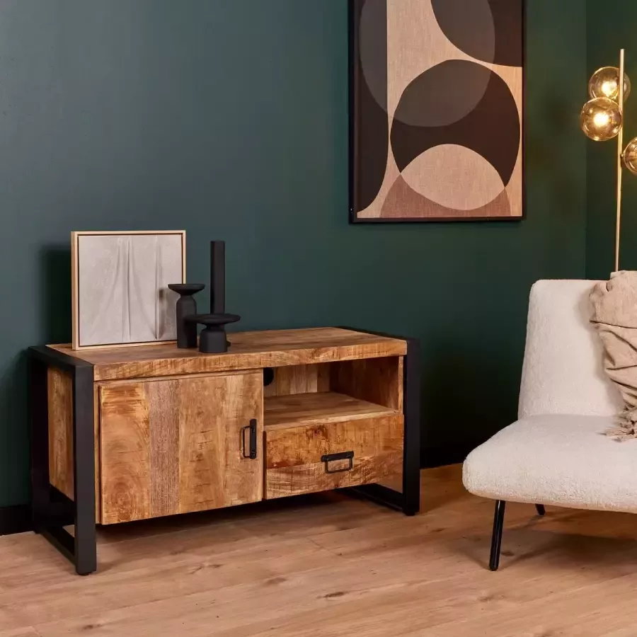 Mangoe Meubels Tv meubel industrieel 110x45x55 cm mangohout en metaal