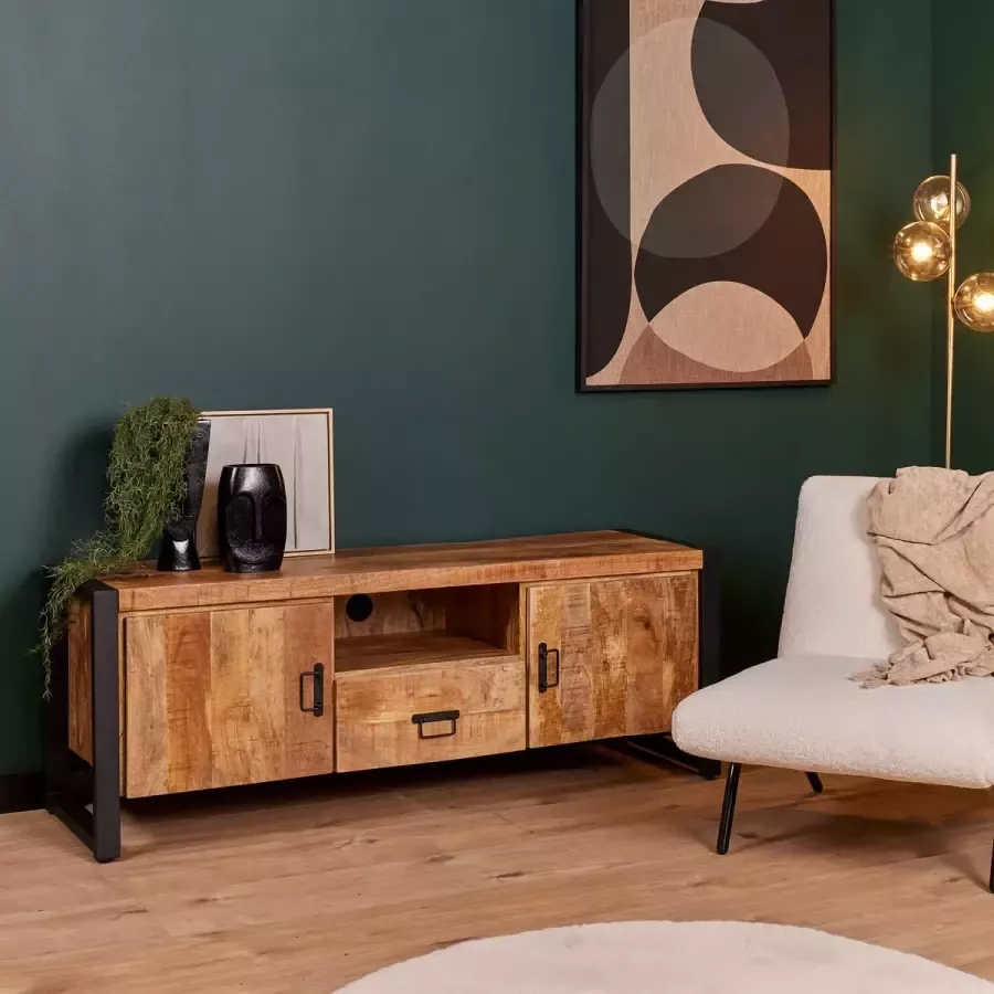 Mangoe Meubels Tv meubel industrieel 150x45x55 cm mangohout en metaal