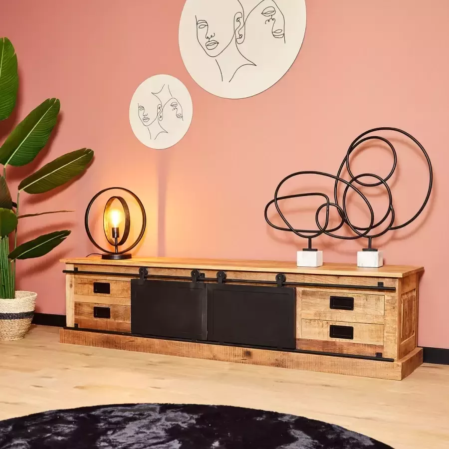 Mangoe Meubels Tv meubel industrieel 200x45x50 cm mangohout en metaal