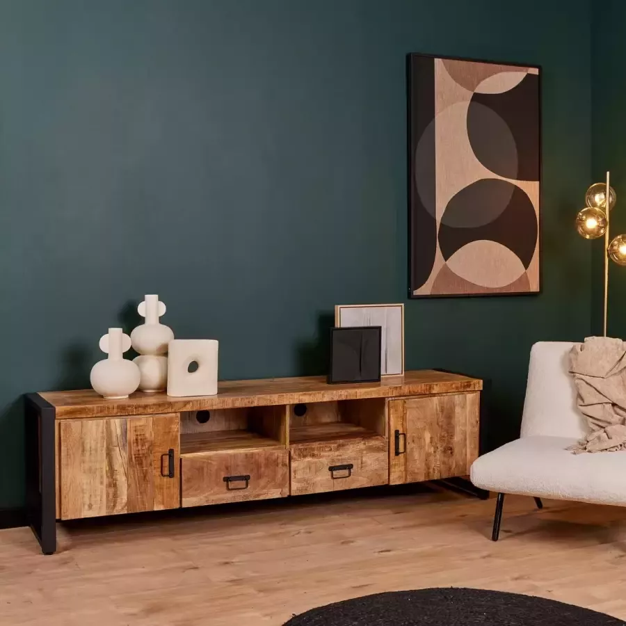 Mangoe Meubels Tv meubel industrieel 200x45x55 cm mangohout en metaal