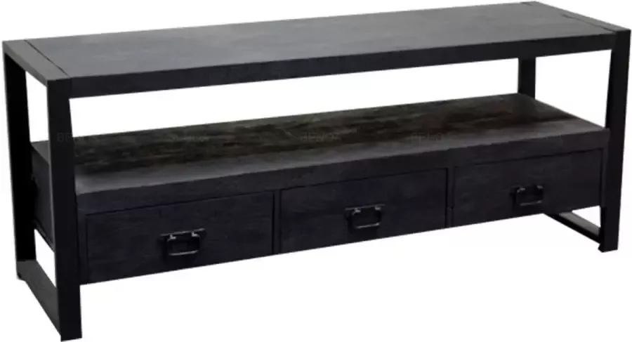 Mangoe Meubels Tv meubel Lucas 150x45x60 cm met 3 laden zwart mangohout en metaal