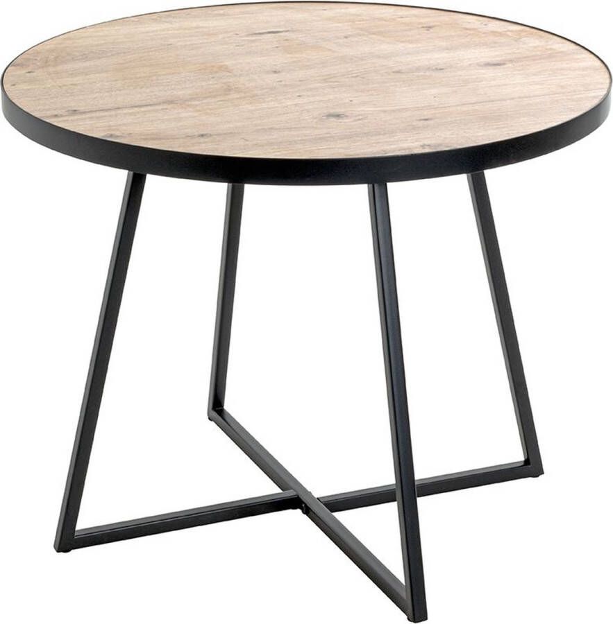 PRAKTIMEUBEL Bijzettafel Salontafel Kruispoot Metaal zwart Eiken decor H 48cm DIAM 60cm