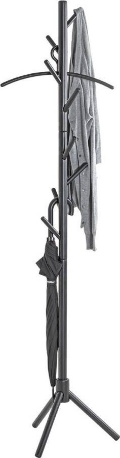 PRAKTIMEUBEL STAANDE KAPSTOK MASSIEF HOUT ZWART GELAKT H 174cm 8 HAKEN