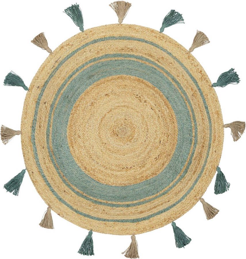 Prénatal Vloerkleed Kinderkamer Rond Jute Vloerkleed Babykamer Natural Groen ø 90 cm