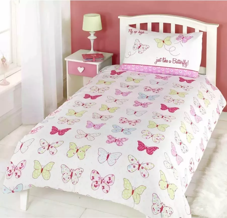 PriceRightHome Vlinders dekbedovertrek Junior 120 x 150 cm. Vlinder peuterbed dekbed roze met wit