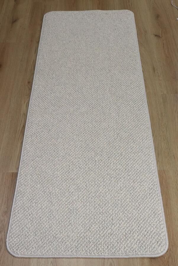 Prima vloerkleden Wollen Vloerkleed Bedmat Rianne -wol wit ecru 60x160cm