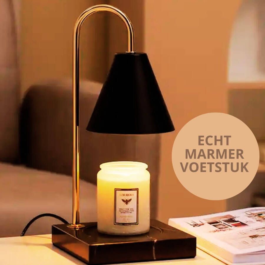 PrimedealsNL Lamp Kaars Warmer Elektrische Kaars Verwamer Lamp Geurkaars Marmer Kaarsen Wax Warmer Zwart Tafellamp Dimmer functie Timer Functie Moederdag Verjaardag Cadeau Kado