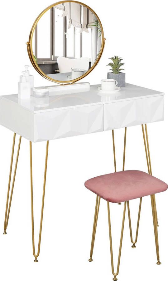 Primero Luxe kaptafel Make up tafel make up tafel met spiegel Fluwelen kruk 360° spiegel