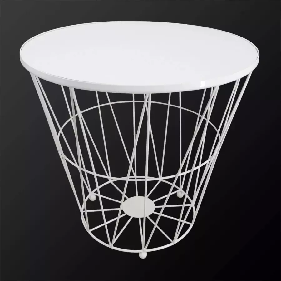 Primo Wonen Bijzettafel wit met deksel metalen draadmand met houten deksel Diagonal P-840 L 40 x 35 cm salontafel met opbergruimte decoratieve tafel