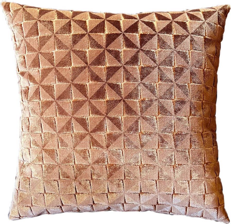 Prinsenhof Home Sierkussen terra grafische print brons rits sluiting 45x45 De Prinsenhof Gouden lurex draad- bank kussen comfort