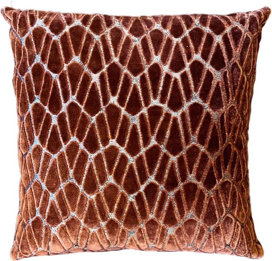 Prinsenhof Home Sierkussen terra lurex zilver 50x50 print De Prinsenhof binnen kussen bank kussen