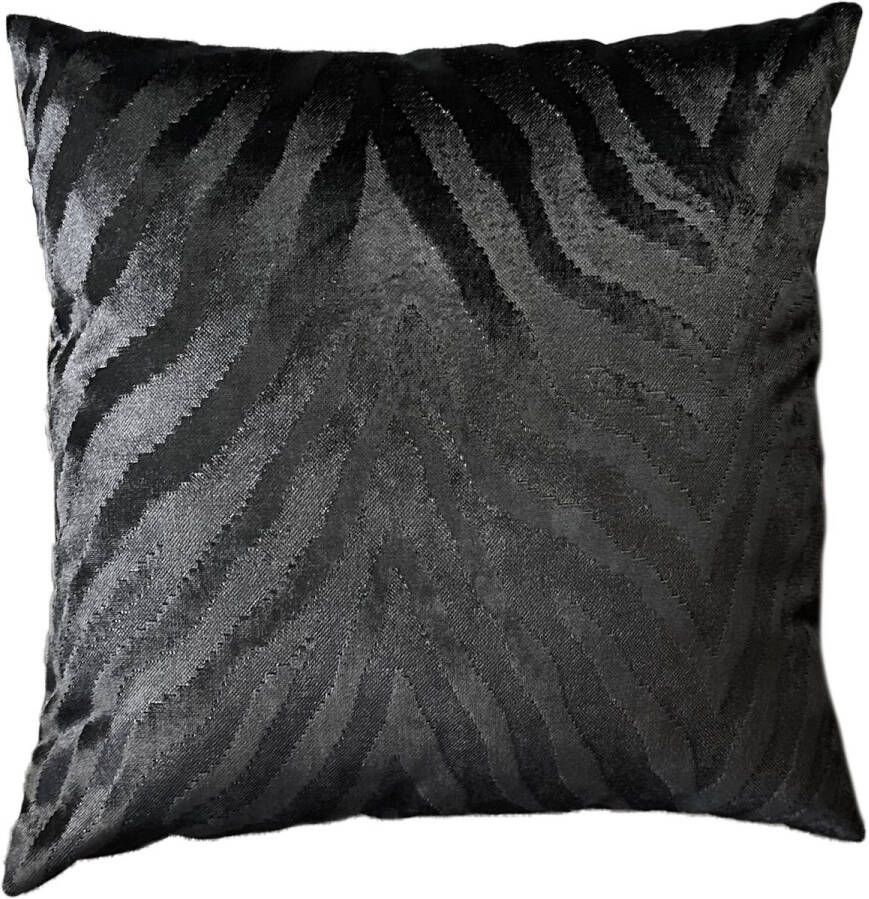 Prinsenhof Home Sierkussen zebraprint 50x50 zwart antraciet zilveren Lurex De Prinsenhof bank kussen comfort