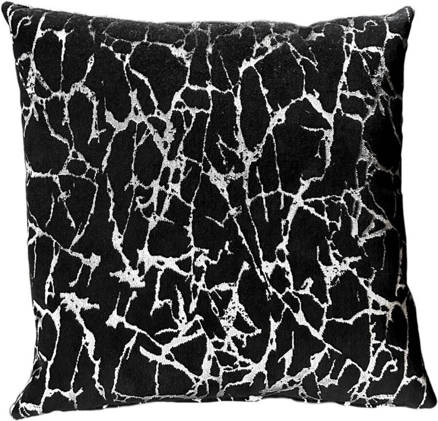 Prinsenhof Home Sierkussen zwart zilver craquelé marmer zilveren Lurex draad- 100% polyester De Prinsenhof 45x45 cm binnen kussen bank kussen