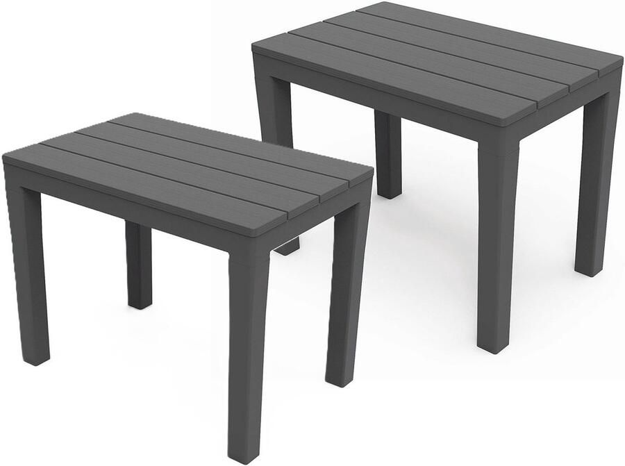 Pro Garden Tuin bijzettafeltje 2x antraciet kunststof 60 x 39 x 45 cm koffietafel tuinset tafeltje