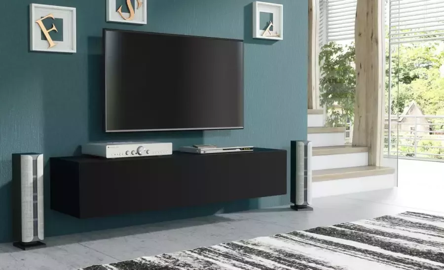 Promeubels Pro-meubels Hangend Tv meubel Tunis Mat zwart 150cm Tv kast Televisiemeubel