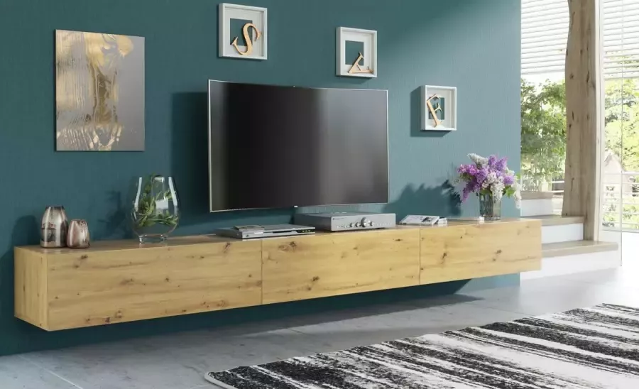 Pro-meubels Hangend tv meubel Tv kast Tunis Licht eiken 300cm (3x100cm)