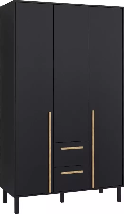 Pro-meubels Kledingkast Alvin 3 Zwart mat Eiken 120cm Kast Garderobekast Slaapkamer Opbergkast