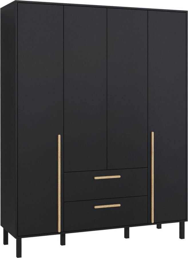 Pro-meubels Kledingkast Alvin 4 Zwart mat 160cm Kast Garderobekast Opbergkast Slaapkamer