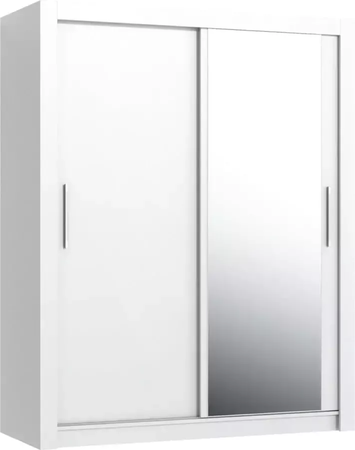 Pro-meubels Kledingkast Miami Wit 160cm Met spiegel Garderobekast Slaapkamer Schuifdeur