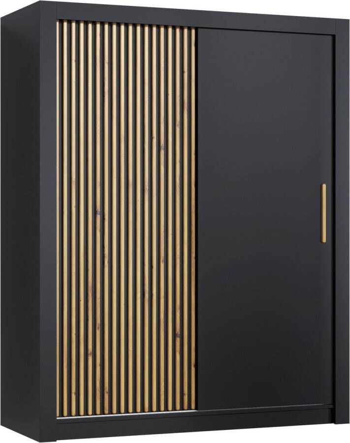 Pro-meubels Kledingkast Milan 160cm Zwart mat Garderobekast Slaapkamer Schuifdeur